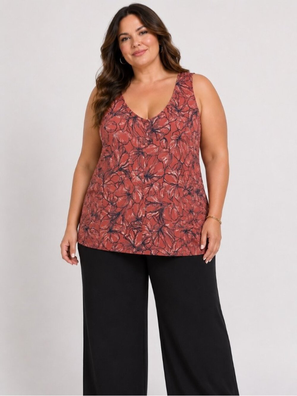 Addition Elle Orange Floral Swing Tank Top New NWT Plus Size 5X Tunic Stretchy
